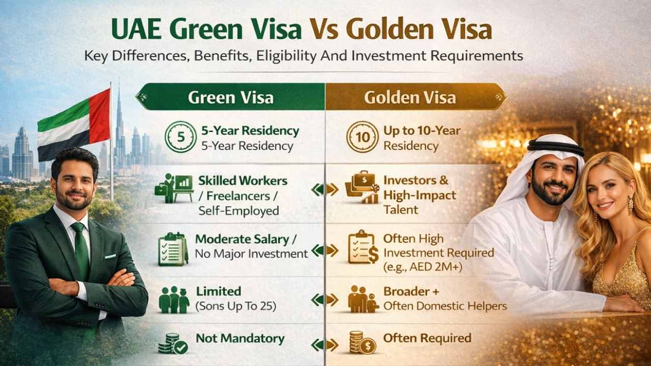 UAE Green Visa Vs Golden Visa: Key Differences, Benefits, Eligibility And Investment Requirements